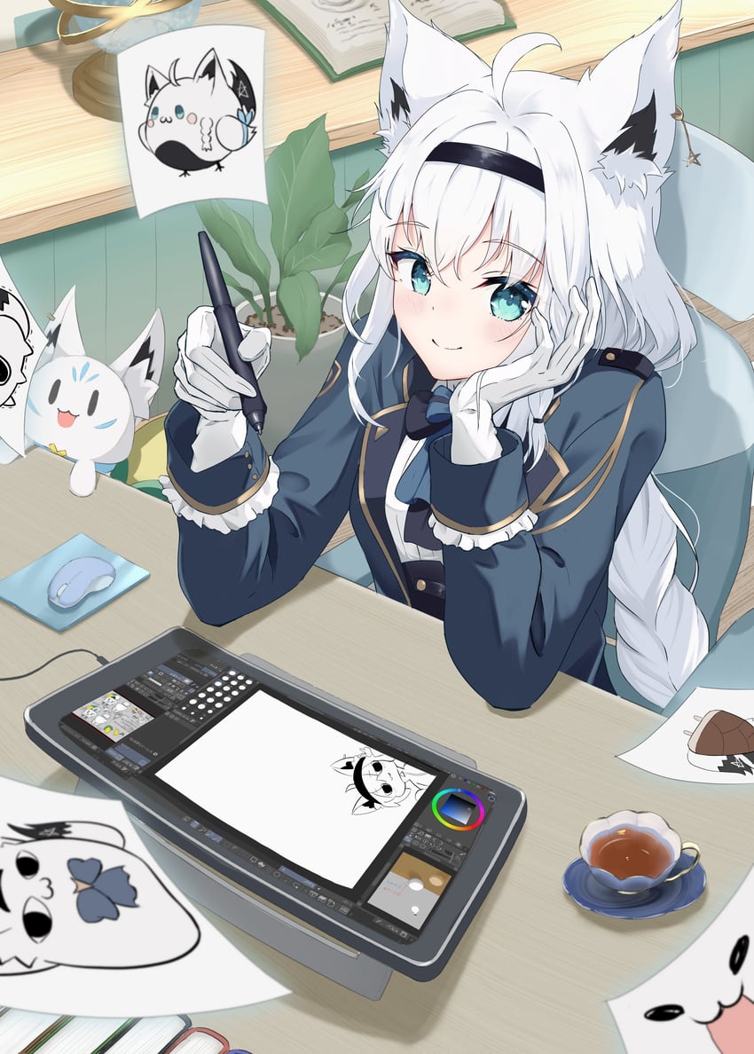 shirakami fubuki, sukonbu, miteiru, oruyanke, fubuzilla, and 2 more (hololive) drawn by hiragi_moka