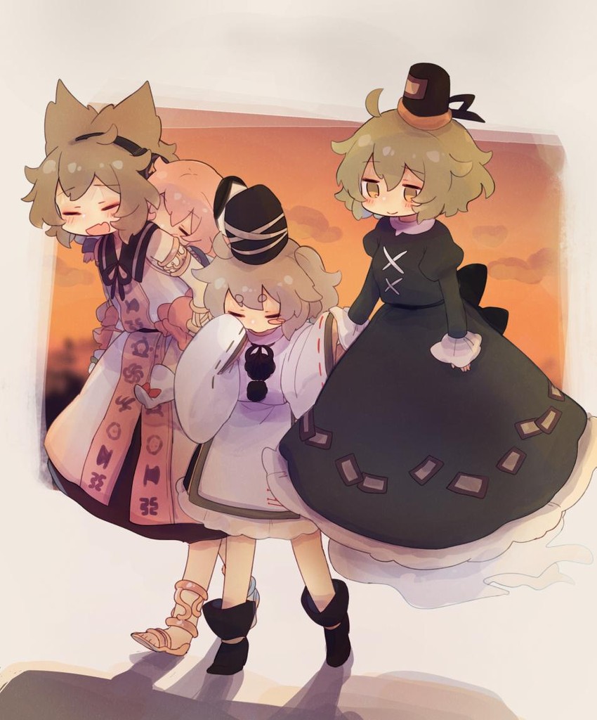 toyosatomimi no miko, mononobe no futo, hata no kokoro, and soga no tojiko (touhou) drawn by ashiyu_(ashu-ashu)