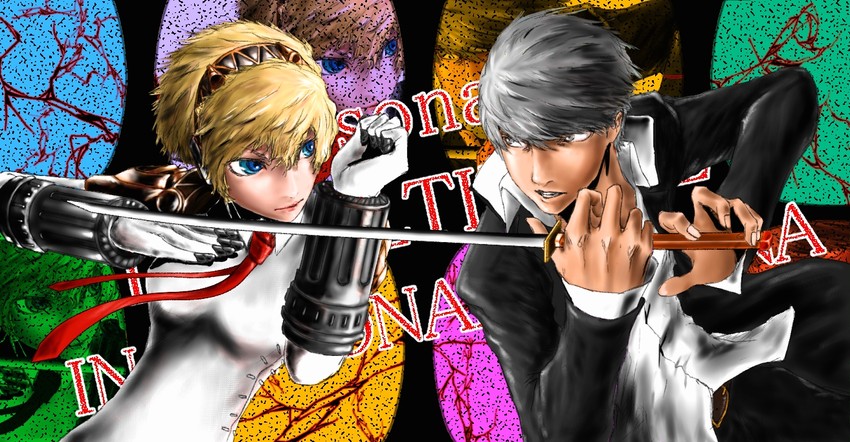 narukami yu and aigis (persona and 3 more) drawn by yuu_(primenumber7)