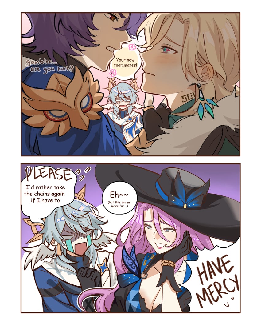 aventurine, dr. ratio, sunday, and jade (honkai and 1 more) drawn by meronppaii