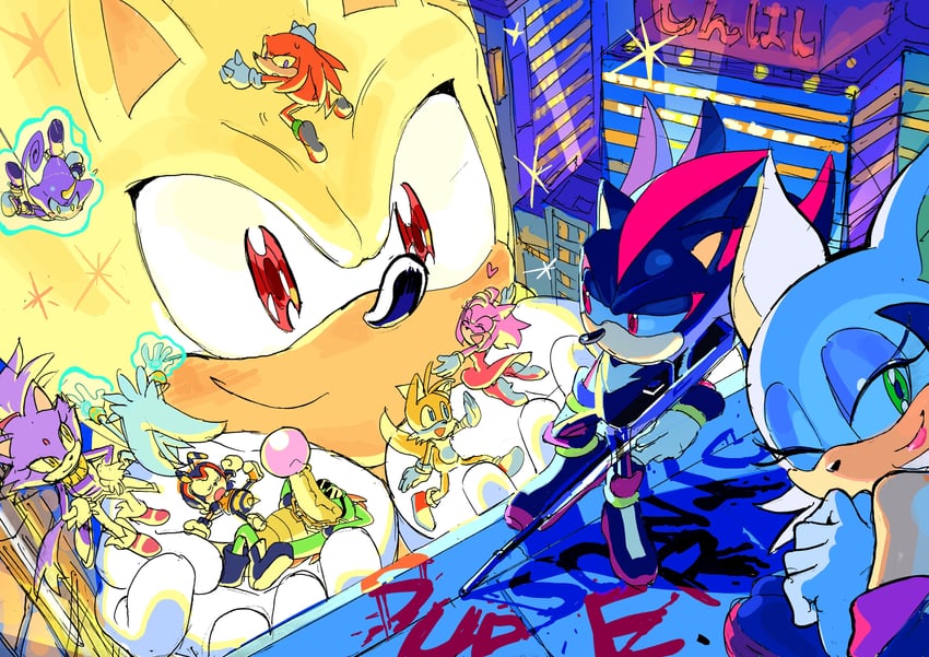 sonic the hedgehog, blaze the cat, tails, knuckles the echidna, silver the hedgehog, and 4 more (sonic) drawn by tokiwa757