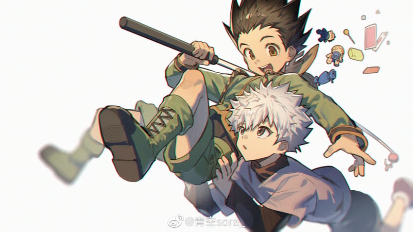 killua zoldyck and gon freecss (hunter x hunter) drawn by sora_(zwz030)