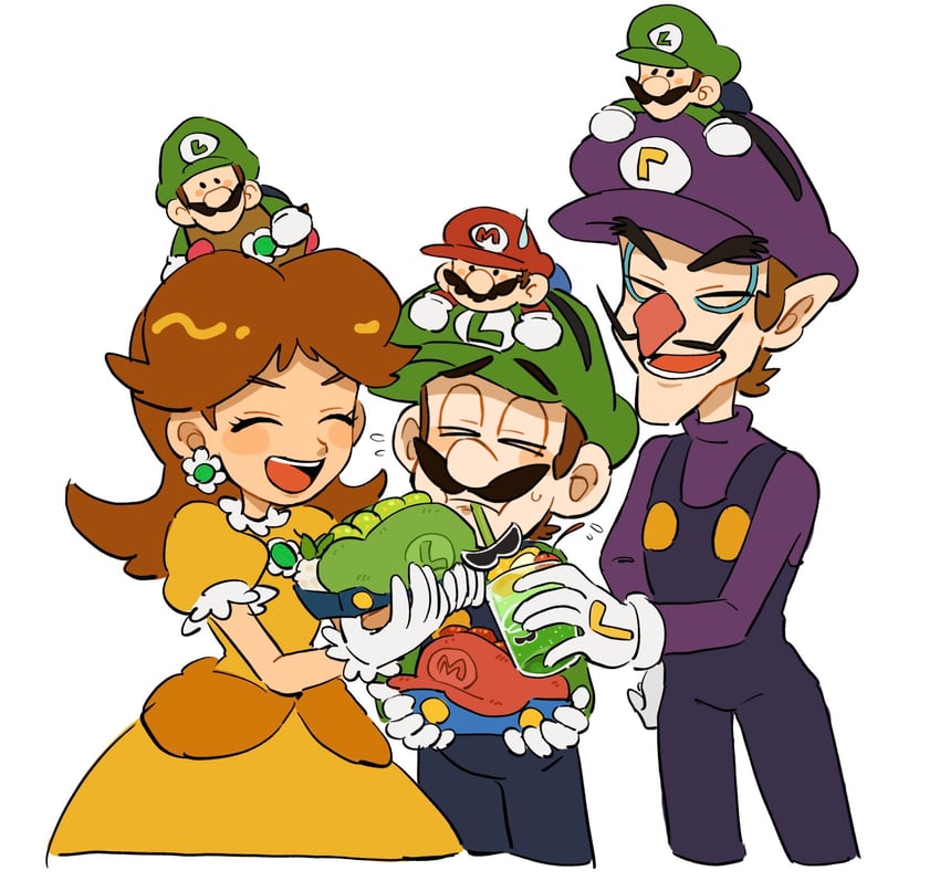 mario, luigi, princess daisy, and waluigi (mario and 1 more) drawn by mimimi_(mimimim9999)