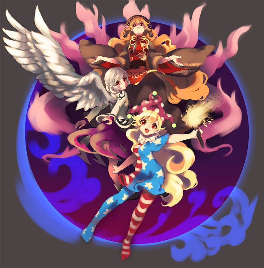 clownpiece, junko, and kishin sagume (touhou and 1 more) drawn by cheong_ha