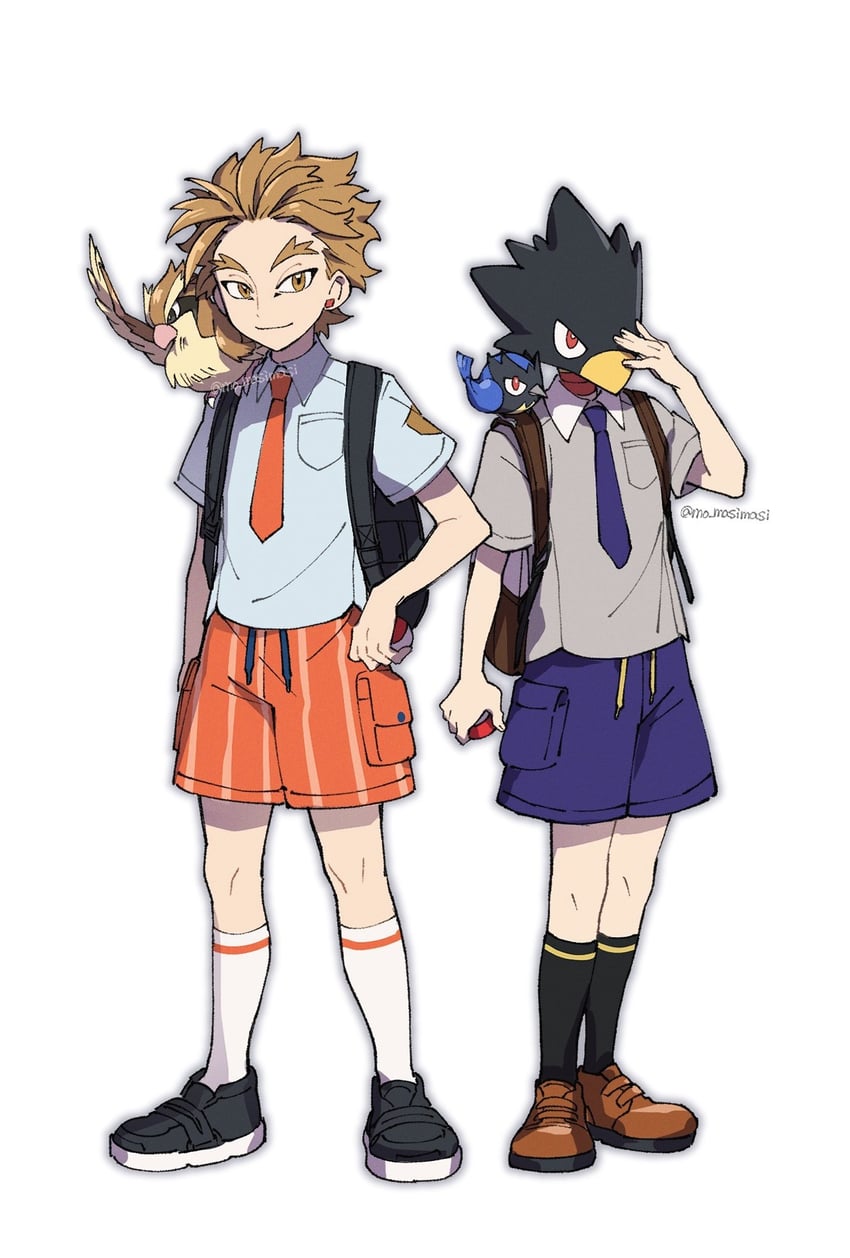 hawks, pidgey, tokoyami fumikage, and rookidee (pokemon and 2 more) drawn by mo_masimasi