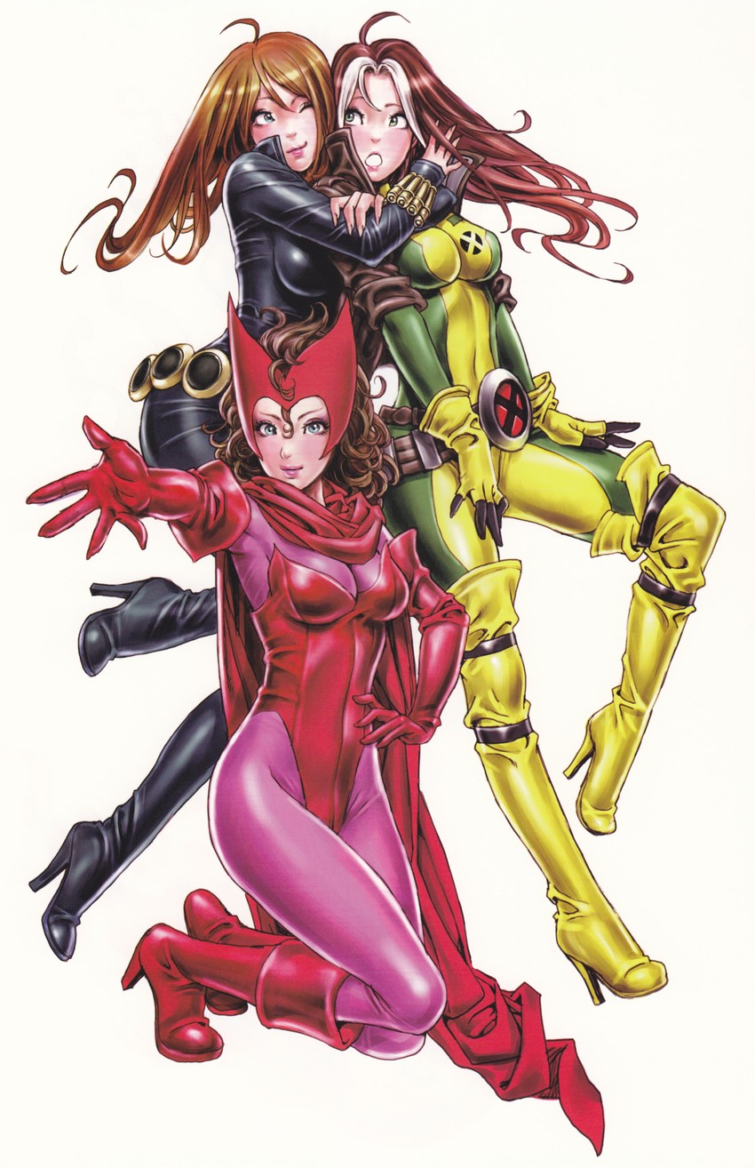 wanda maximoff, scarlet witch, black widow, natasha romanoff, and rogue (marvel and 2 more) drawn by yamashita_shun'ya