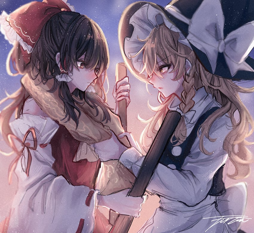 hakurei reimu and kirisame marisa (touhou) drawn by annin_cha