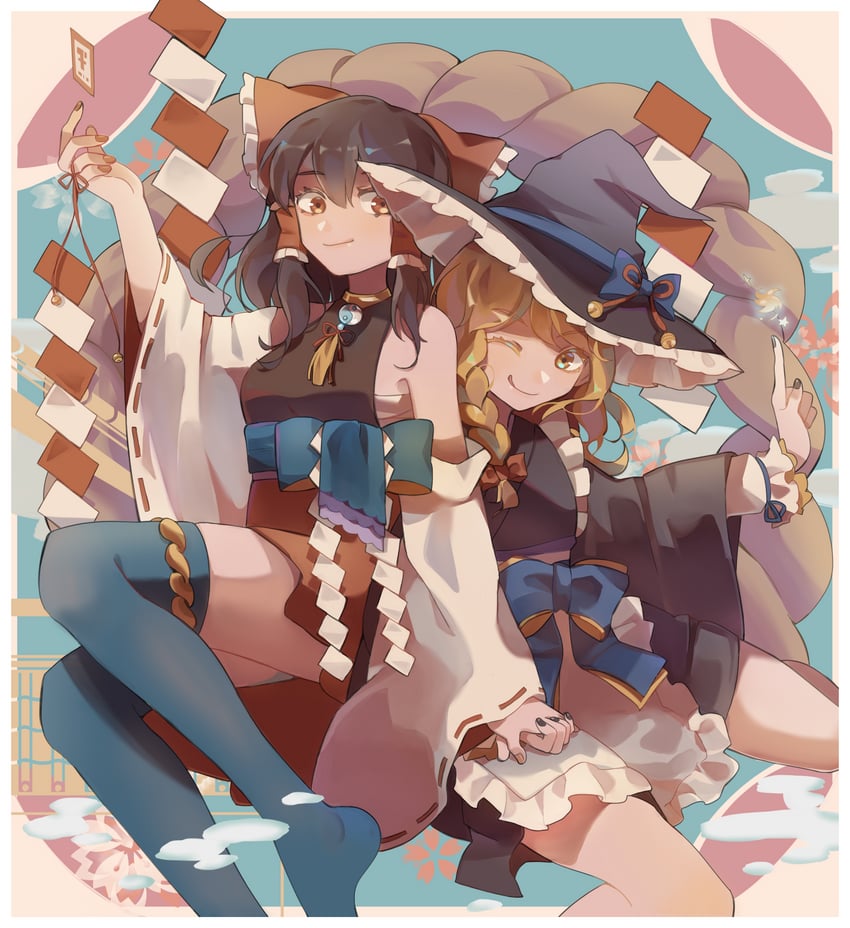 hakurei reimu and kirisame marisa (touhou) drawn by tomato_(981013)