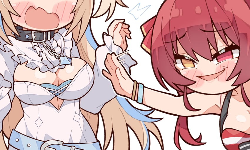 houshou marine and fuwawa abyssgard (hololive and 1 more) drawn by kukie-nyan