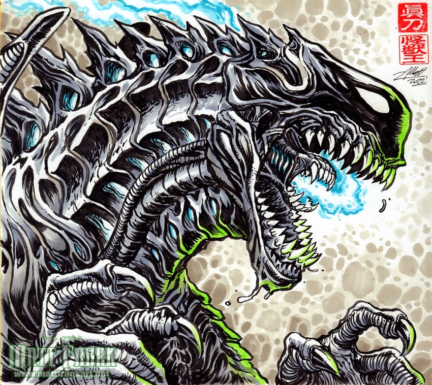 godzilla and xenomorph (godzilla and 6 more) drawn by matt_frank