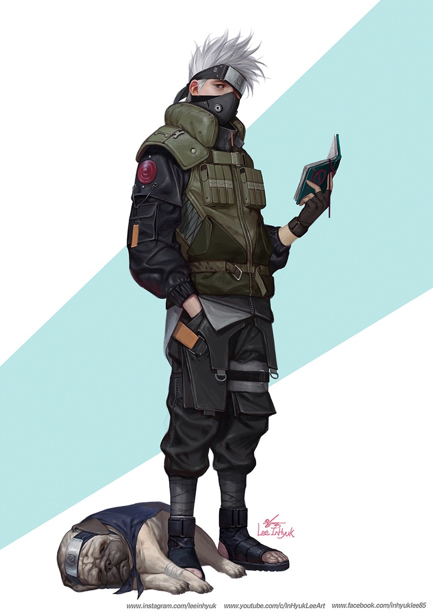 hatake kakashi and pakkun (naruto) drawn by in-hyuk_lee
