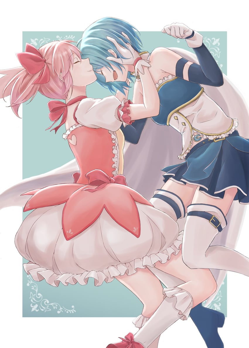kaname madoka and miki sayaka (mahou shoujo madoka magica) drawn by omatsu214