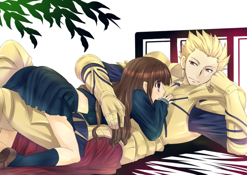 gilgamesh and kishinami hakuno (fate and 2 more) drawn by urako