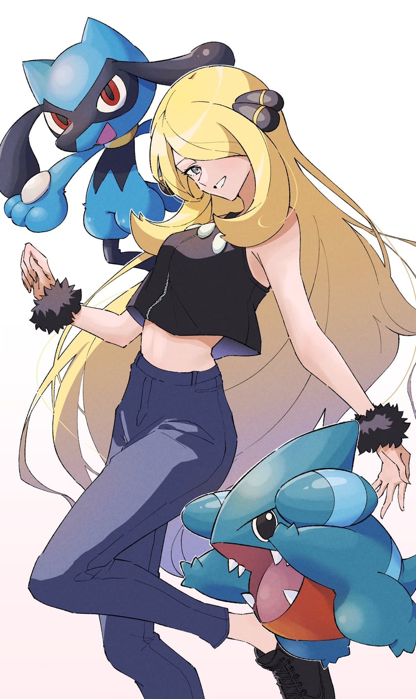 cynthia, riolu, and gible (pokemon and 1 more) drawn by anidf