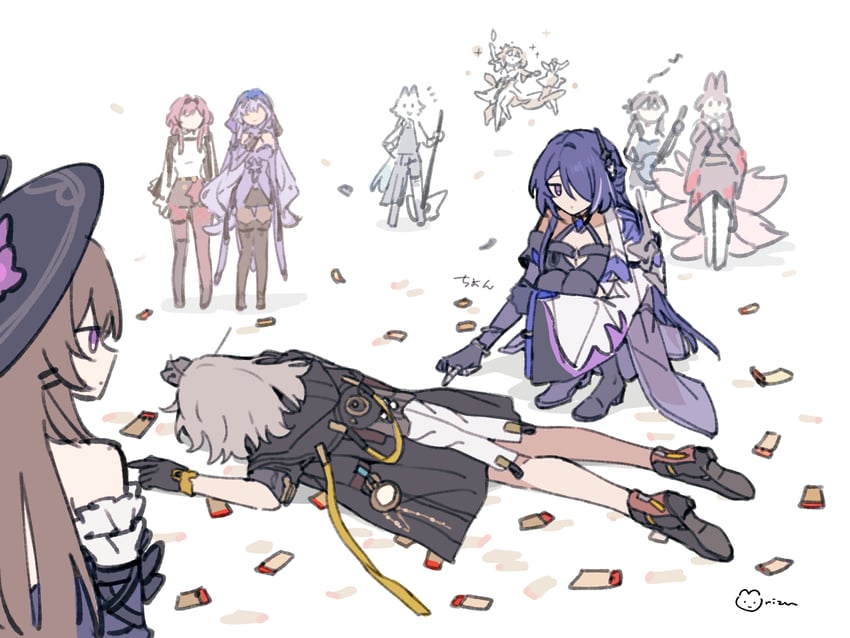 trailblazer, stelle, kafka, acheron, herta, and 7 more (honkai and 1 more) drawn by rizu033