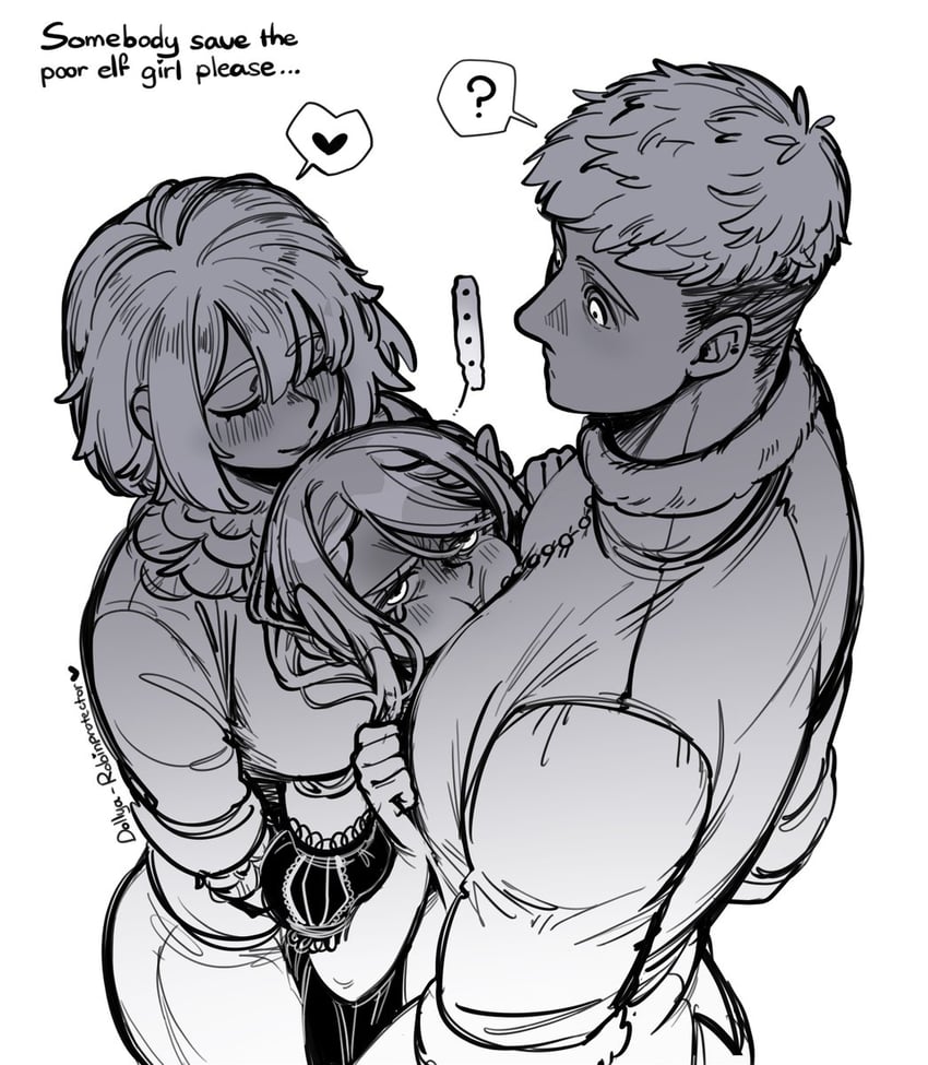 marcille donato, falin touden, and laios touden (dungeon meshi) drawn by dollyadayo