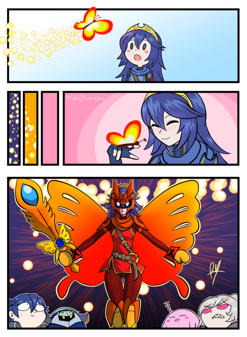 kirby, lucina, female robin, meta knight, chrom, and 1 more (fire emblem and 4 more) drawn by raydango