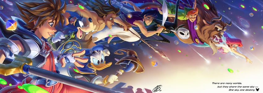 sora, ariel, donald duck, goofy, jack skellington, and 4 more (kingdom hearts and 9 more) drawn by giacomobonus