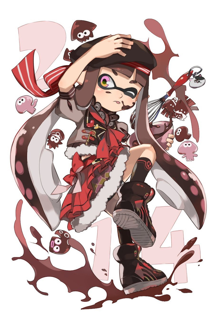 inkling player character, inkling girl, jellyfish, judd, and octotrooper (splatoon) drawn by kinagi_(3307377)