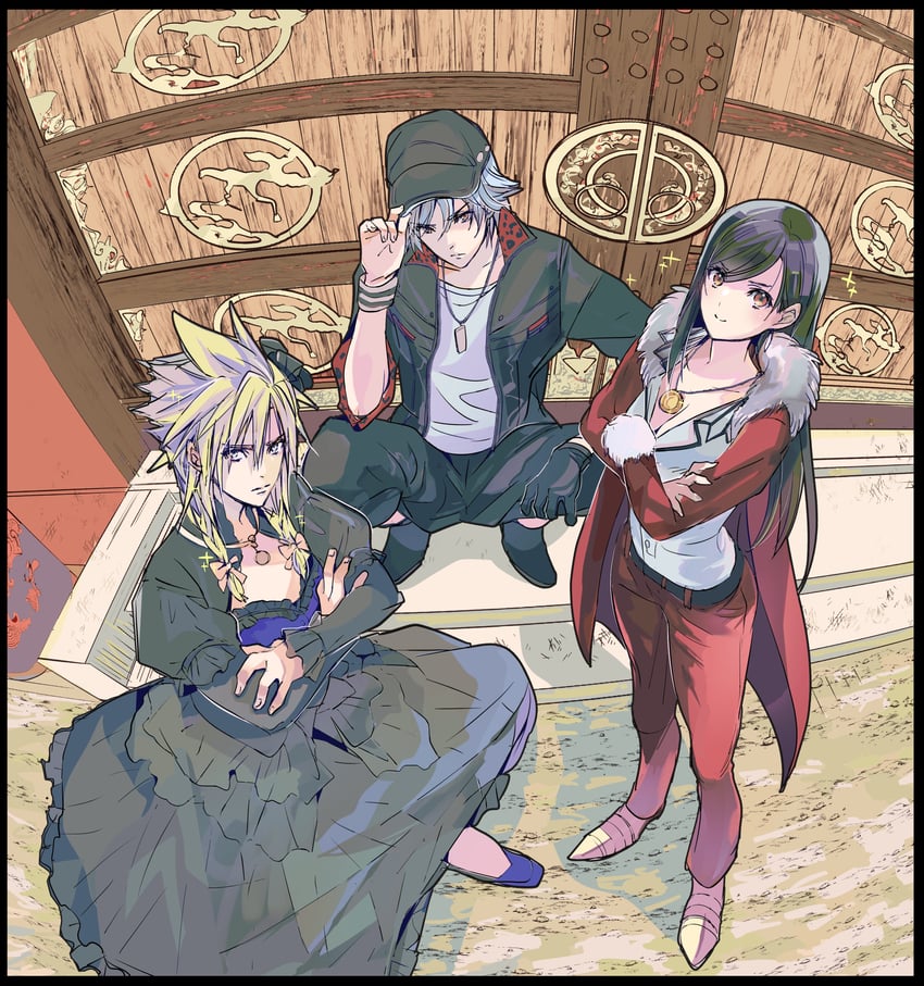tifa lockhart, cloud strife, don corneo, and leslie kyle (final fantasy and 2 more) drawn by shoji_sakura