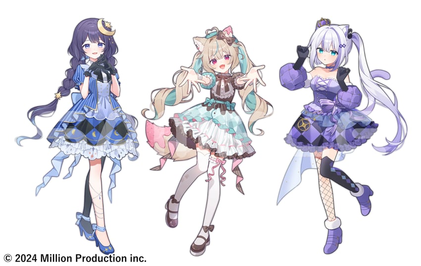 amakami konomi, yuragi yura, and nonono nono (million production) drawn by waka_(wk4444)