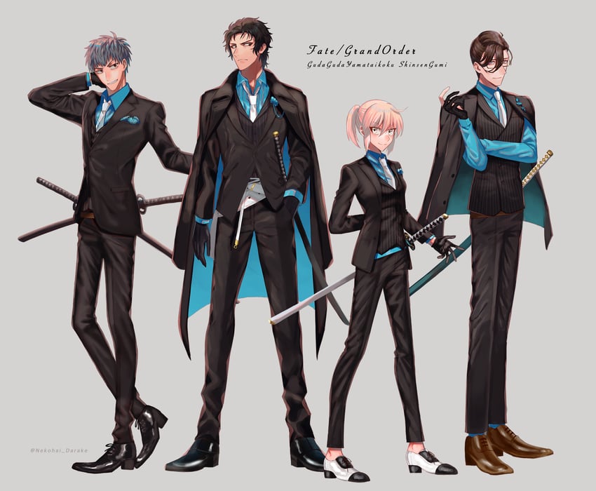 okita souji, saitou hajime, hijikata toshizou, and yamanami keisuke (fate and 1 more) drawn by nekohai_darake
