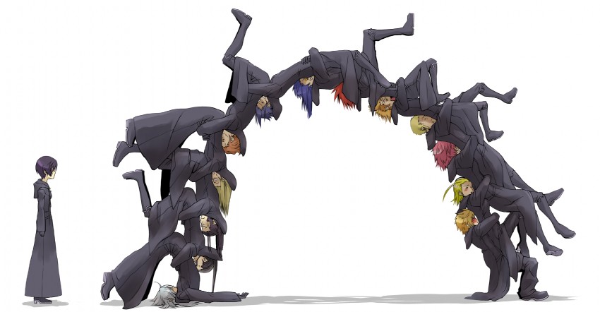 roxas, xion, axel, xemnas, saix, and 9 more (kingdom hearts and 2 more) drawn by banana_gyuunyuu