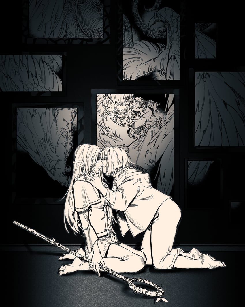 marcille donato and falin touden (dungeon meshi) drawn by burningg0aat4