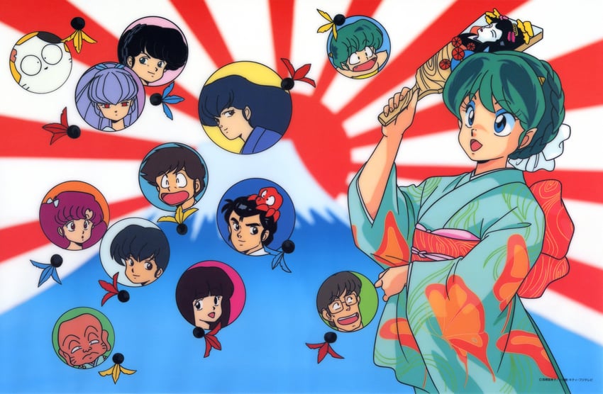 lum, moroboshi ataru, ran, miyake shinobu, benten, and 8 more (urusei yatsura)