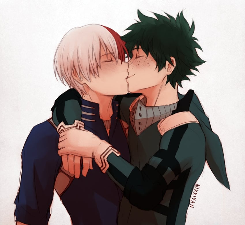 midoriya izuku and todoroki shoto (boku no hero academia) drawn by nikkiyan