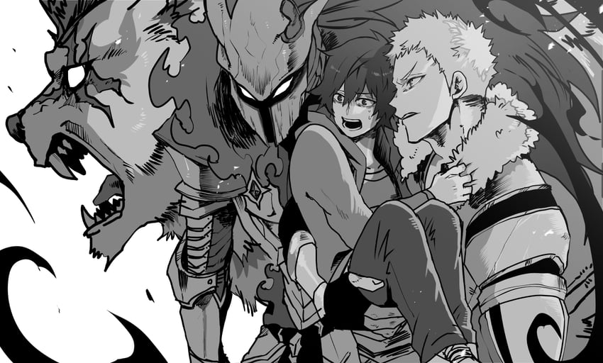 sung jin-woo, igris, tank, and yoo jin-ho (solo leveling) drawn by hiyomon