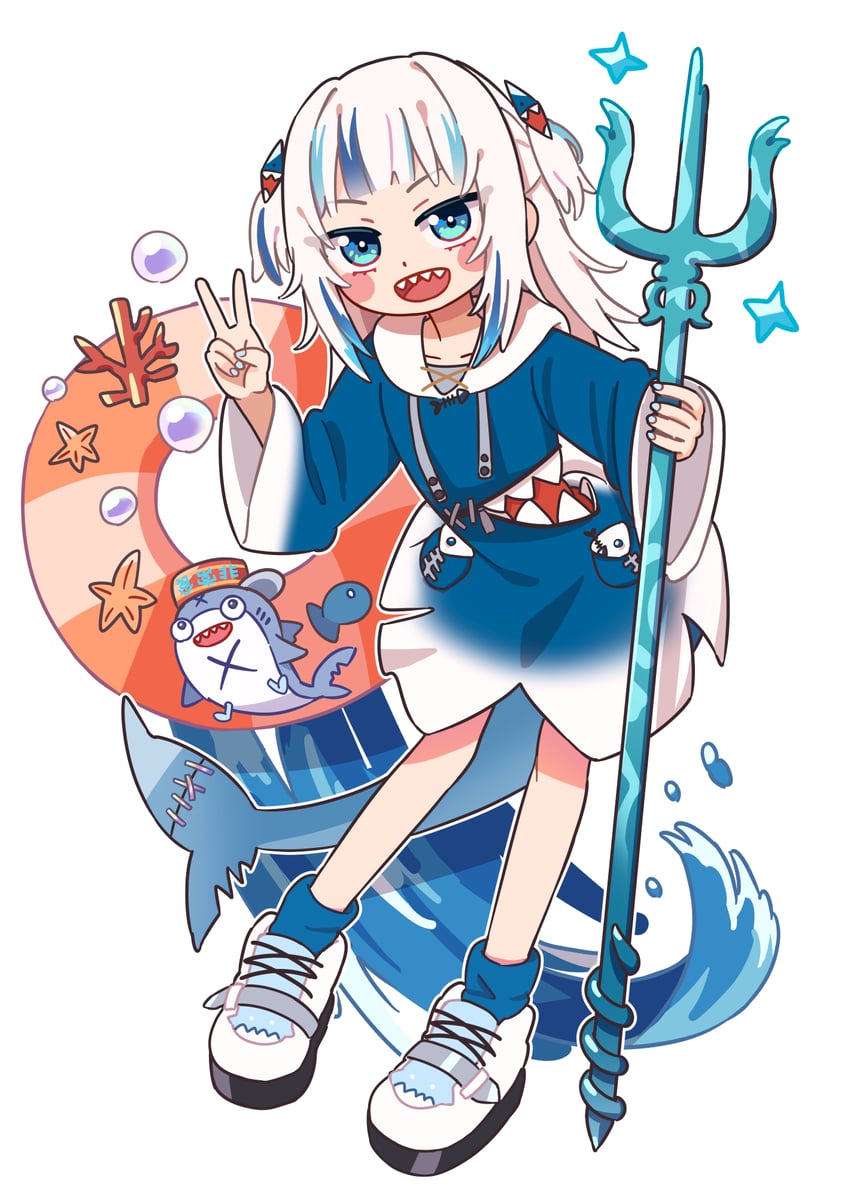 gawr gura and bloop (hololive and 1 more) drawn by uzumaki_osushi