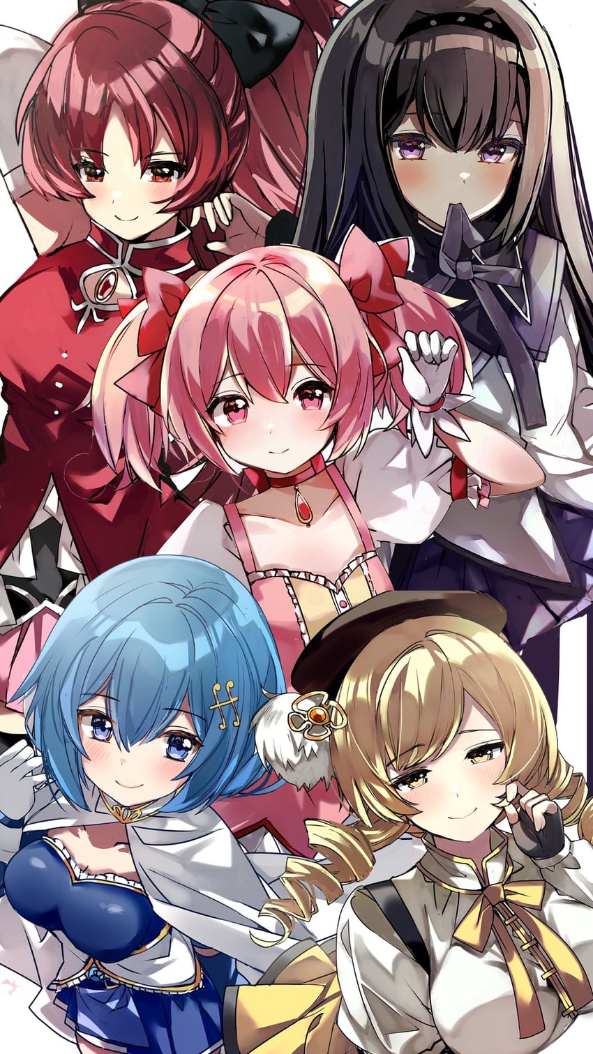akemi homura, kaname madoka, miki sayaka, sakura kyoko, and tomoe mami (mahou shoujo madoka magica) drawn by urabanasimati