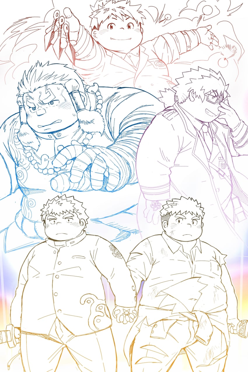 protagonist 5, yakushimaru ryota, licht, takeminakata, and kotaro (tokyo afterschool summoners) drawn by nol