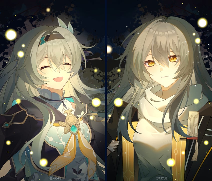 trailblazer, firefly, and stelle (honkai and 1 more) drawn by mojieovo