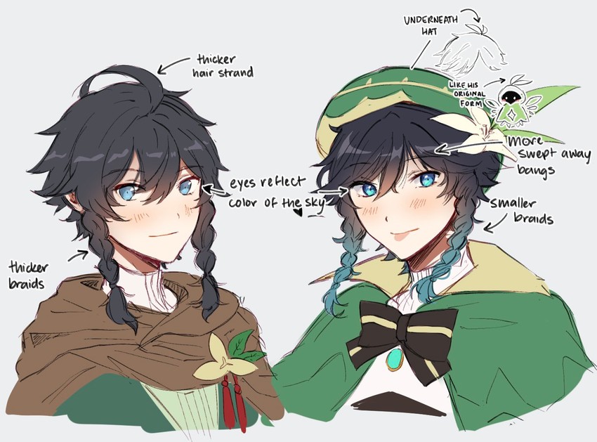 venti, barbatos, and nameless bard (genshin impact) drawn by veechu