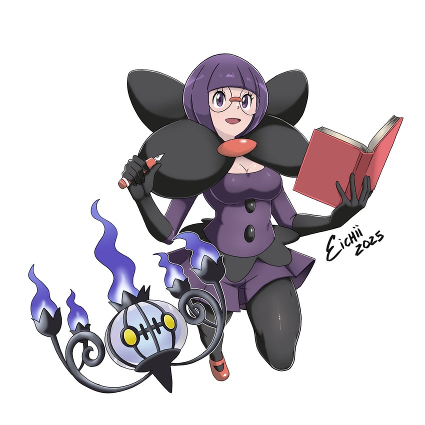 chandelure and shauntal (pokemon and 1 more) drawn by okumura_eichii