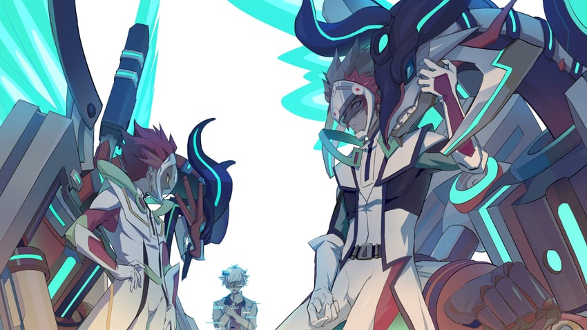 kogami ryoken, revolver, borreload dragon, and borreload savage dragon (yu-gi-oh! and 1 more) drawn by diffeng_cn