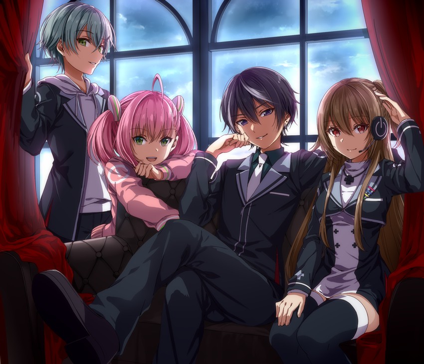 yumesaki kaede, sakuragi miria, doumyouji haruto, and kazami ryou (game club project) drawn by takeko_spla