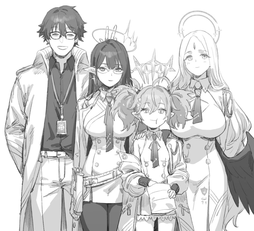 sensei, rin, momoka, problem solver sensei, and ayumu (blue archive) drawn by tori_udon