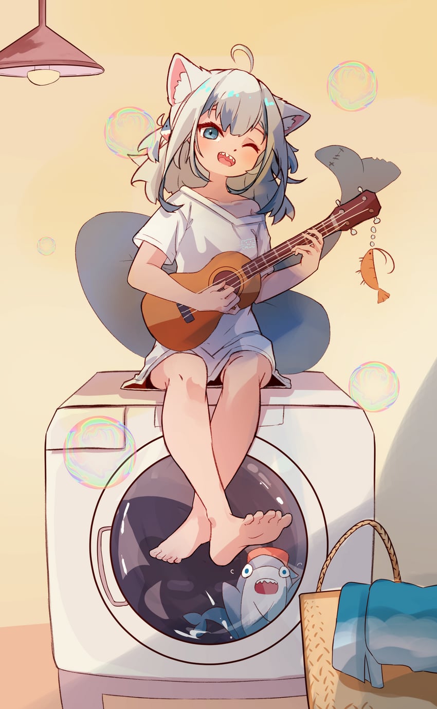 gawr gura, bloop, and ebi-chan (hololive and 1 more) drawn by elun_(elun_00)