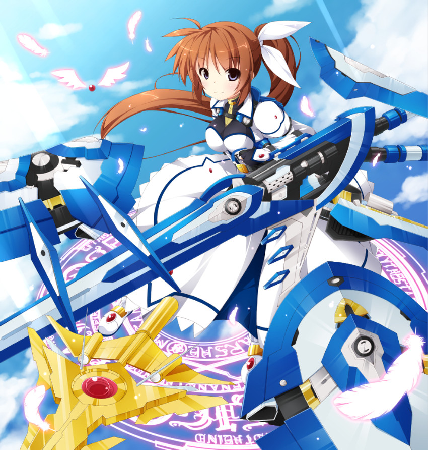 takamachi nanoha, raising heart, strike cannon, and fortress (lyrical nanoha and 1 more) drawn by kanzaki_sora