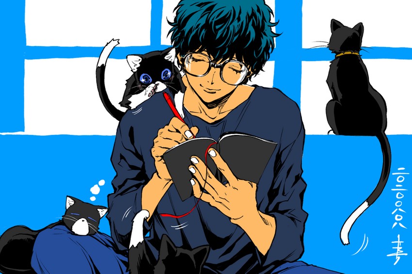 amamiya ren and morgana (persona and 1 more) drawn by saitou_rokuro
