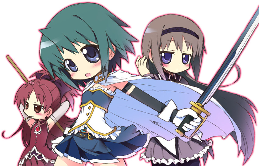 akemi homura, miki sayaka, and sakura kyoko (mahou shoujo madoka magica) drawn by kanibasami