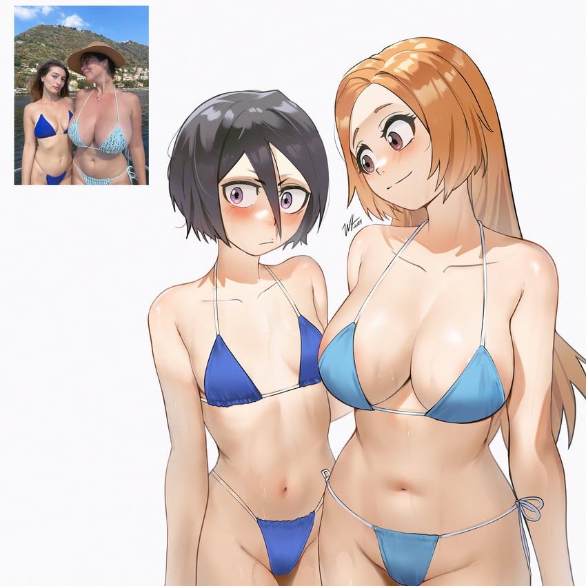 kuchiki rukia and inoue orihime (bleach) drawn by waligner