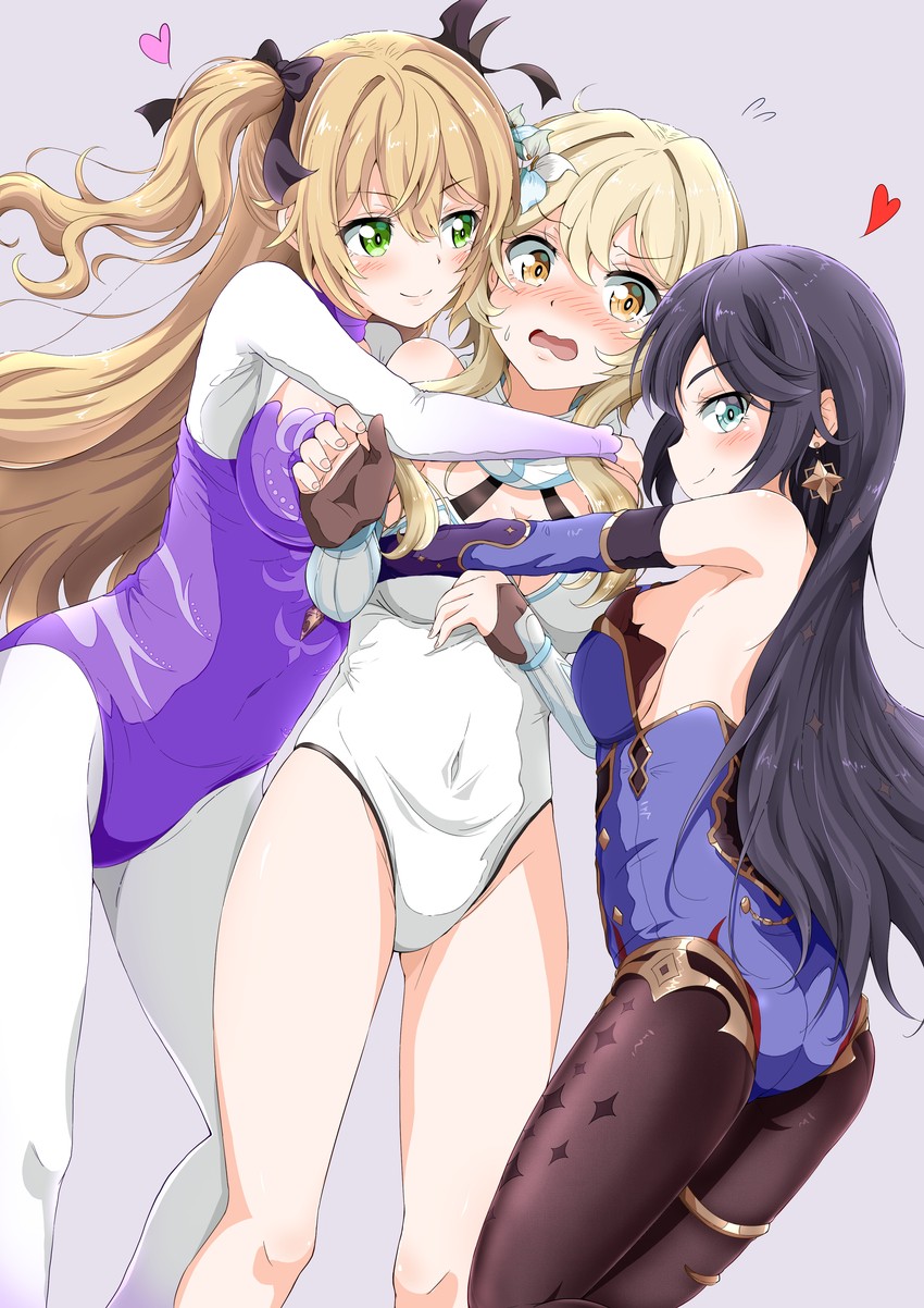 lumine, mona, and fischl (genshin impact) drawn by eggman_(ni_tamagoex)