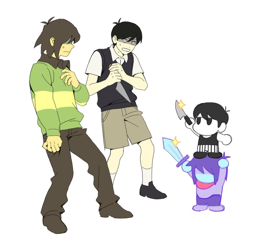 sunny, omori, kris, and hero sword (omori and 1 more) drawn by ttudolee