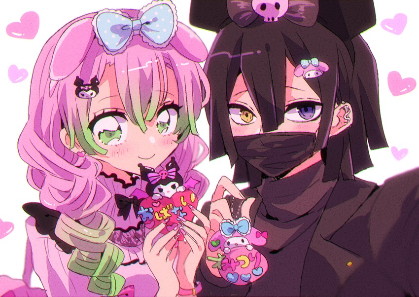 kanroji mitsuri, my melody, kuromi, and iguro obanai (kimetsu no yaiba and 2 more) drawn by mizumi_(mizmi)