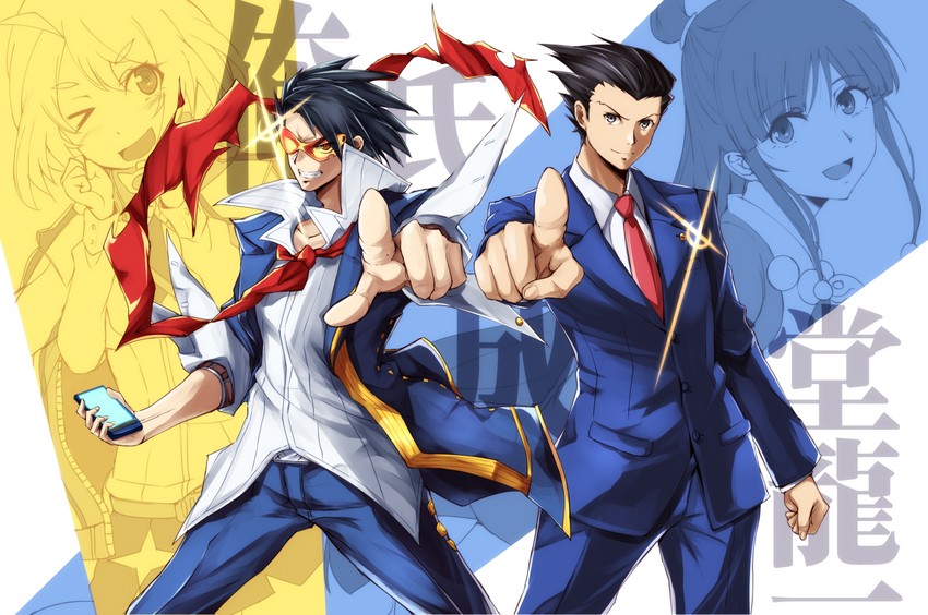 phoenix wright, maya fey, shiru, and oreshi (ace attorney and 1 more) drawn by puru_(ex-150)