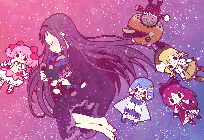 akemi homura, kaname madoka, miki sayaka, sakura kyoko, and tomoe mami (mahou shoujo madoka magica and 1 more) drawn by yuzuno_nana